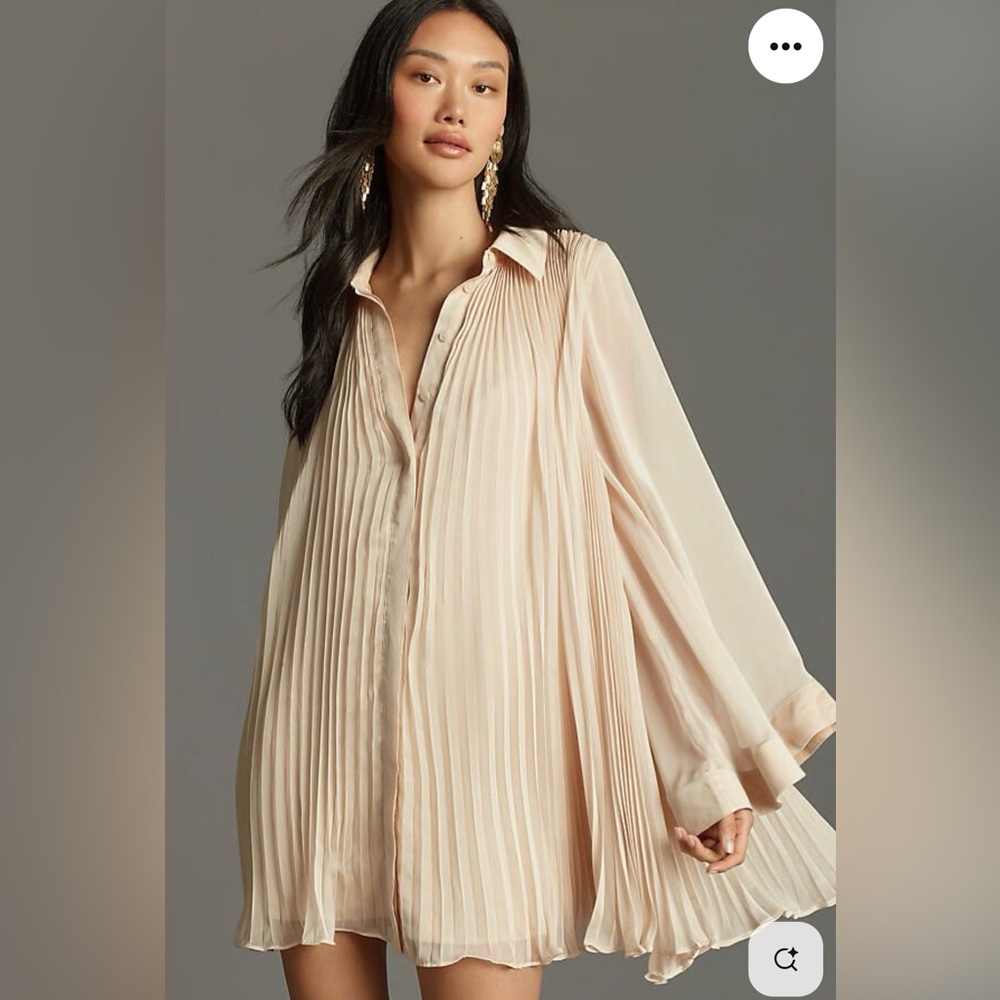 ANTHROPOLOGIE MAEVE LONG-SLEEVE PLEATED MINI SHIRT DRESS - Size M